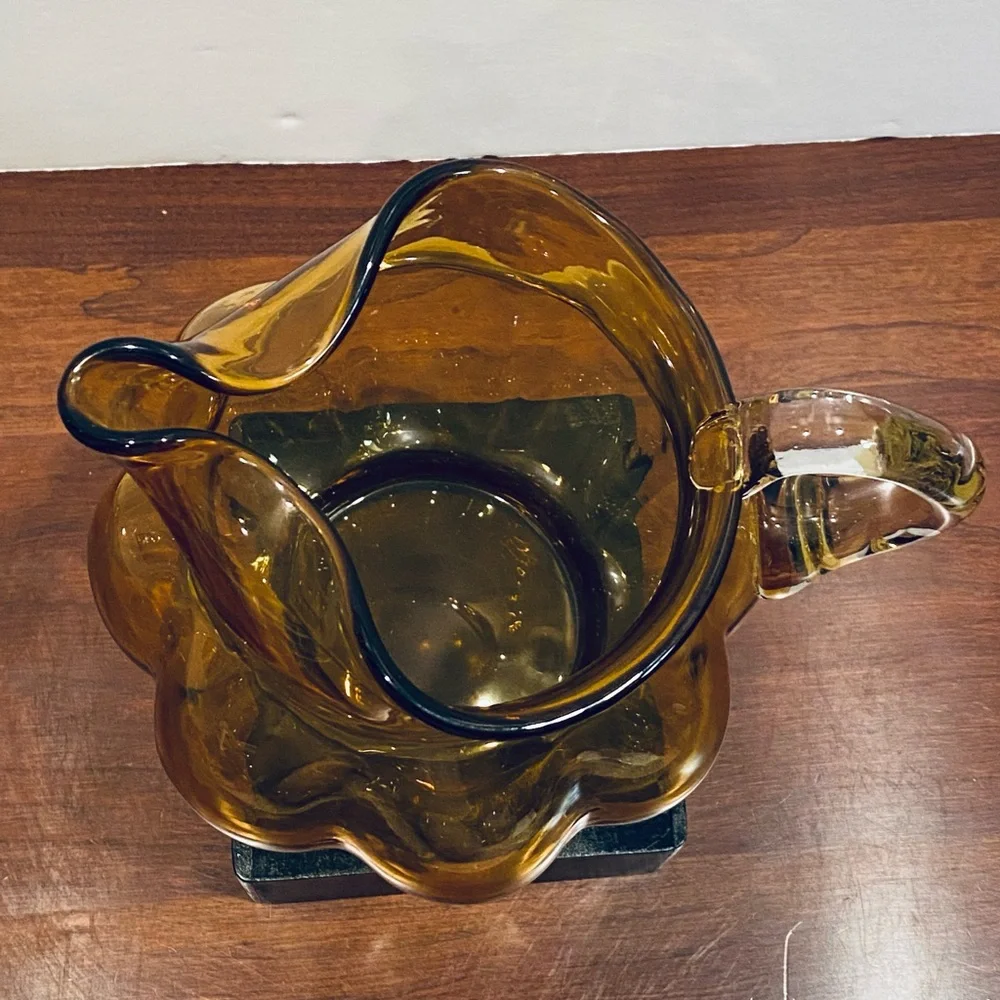 🍁🌟HP🌟VTG 1950s Hand-Blown Amber Glass Pitcher USA - Picture 8 of 9